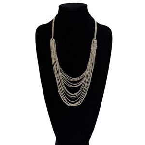 ETIENNE AIGNER Multi-Strand Silver Chain Necklace w Round AB Crystal Beads | NWT